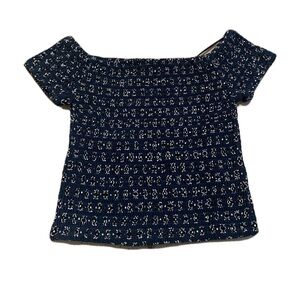 💜 Streetwear Society Blue & White Floral Smocked Off-the-Shoulder Top - Size M